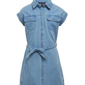 Calvin Klein Girls' Short Sleeve Chambray Denim Shirt Dress, 14